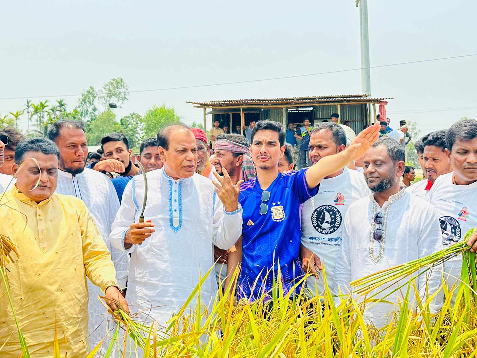 মিঠাপুকুরে ছাত্রনেতা সিয়ামের উদ্যোগে কৃষকের ধান কেটে মাড়াই